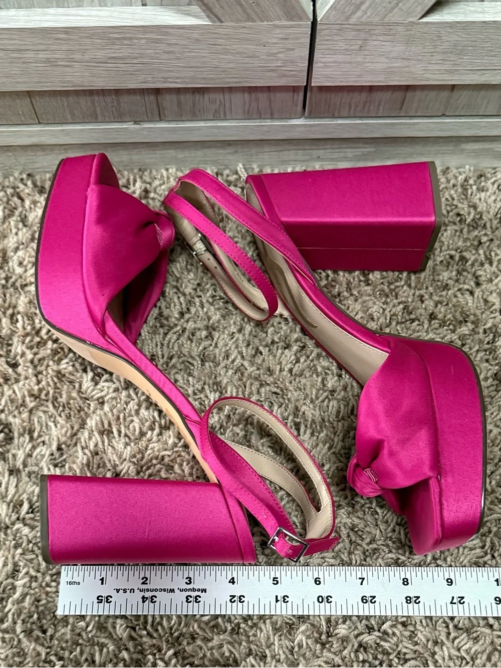 Nina Hot Pink Knot Platform Block Heel Sandals (9.5-10)
